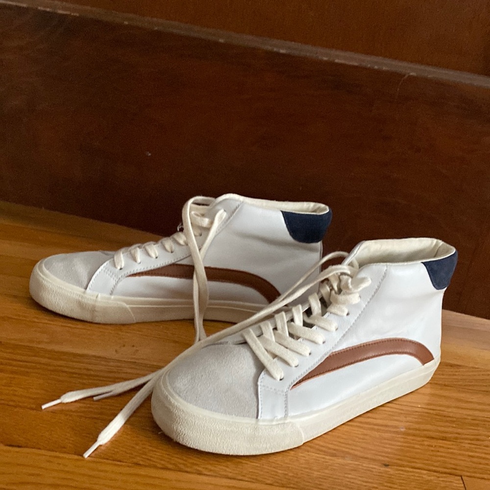 Madewell leather high tops with suede toe- navy/caramel detail. Barely worn!